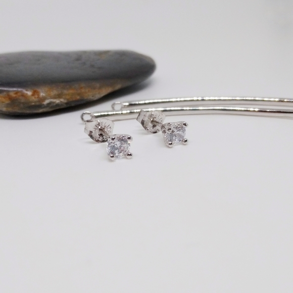 CZ Curve Bar Dangle Earrings | 925 Sterling Silver - Picture 5 of 8